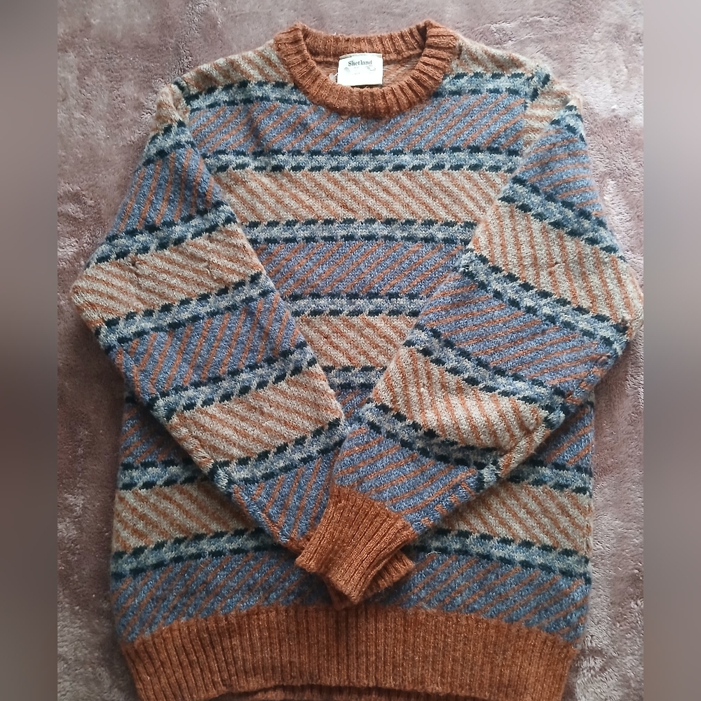 Vintage Striped Sweater - Brown and Blue